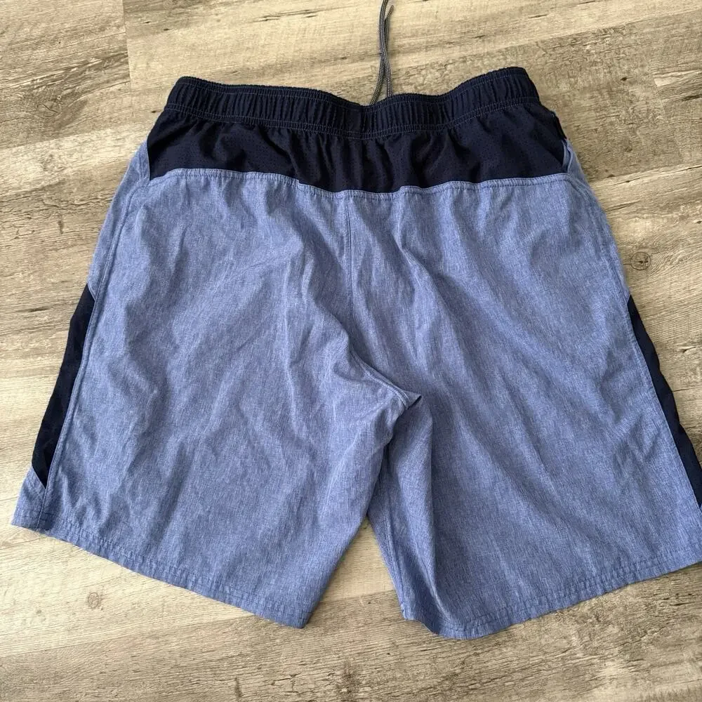 Nike Swim Trunks Mens Size XL Elastic Waist Blue Black Longer Length Spell Out